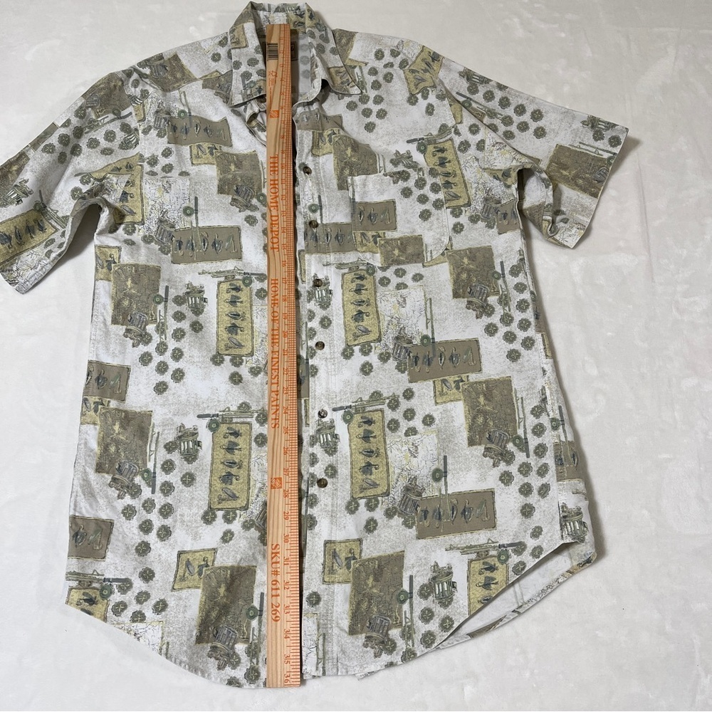 VTG Woolrich Fishing Print Camp Shirt Mens L Tall Graphic Novelty Outdoor Print - Picture 5 of 6